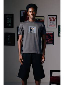 Snitch - Receipts Grey Graphic Half Sleeves Slim Casual T-Shirt for Men
