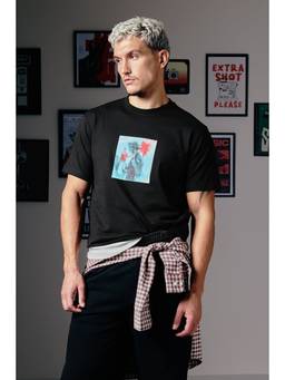Snitch - Receipts Black Graphic Half Sleeves Slim Casual T-Shirt for Men