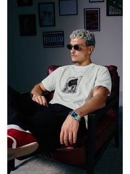 Snitch - Receipts White Graphic Half Sleeves Slim Casual T-Shirt for Men