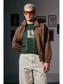 Snitch - Receipts Dark Green Graphic Half Sleeves Slim Casual T-Shirt for Men