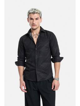 Snitch - Black Full Sleeves Slim Semi Shirt for Men