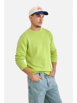 Snitch - Lime Green Solid Full Sleeves Regular Casual Sweatshirt for Men