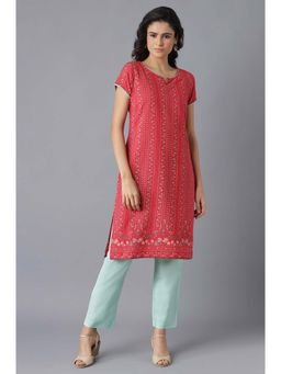 Aurelia - Aure Collection By Aurelia Red Floral Print Kurta and Green Trousers Set