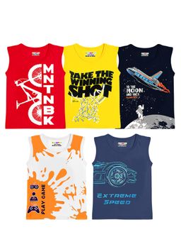 Kuchipoo - Boys Multicolour Printed Cotton Blend Regular T-Shirt (Pack Of 5)