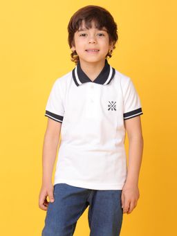 Kuchipoo - Boys White Printed Cotton Blend Regular Polo T-Shirt