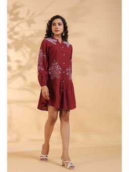 Autumnlane - Women Maroon Embroidered Mini Dress