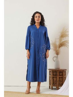 Autumnlane - Women Blue Embellished Midi Dress