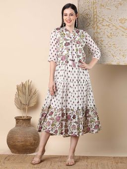 FASHOR - Women White Floral Midi Dress with Jacket (Set of 2)