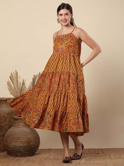 FASHOR - Women Mustard Floral Midi Dress