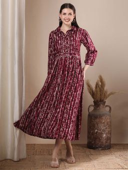 FASHOR - Women Maroon Tie & Dye Midi Dress