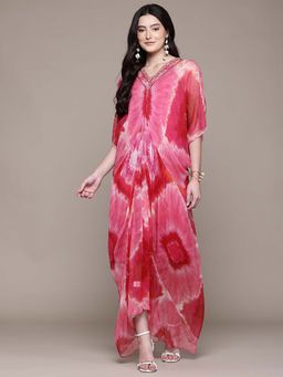 Aarke Ritu Kumar - Women Pink Tie & Dye Maxi Dress with Camisole (Set of 2)