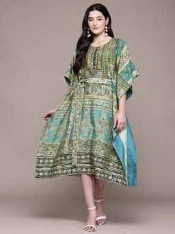 Aarke Ritu Kumar - Women Blue Printed Kaftan with Belt (Set of 2)