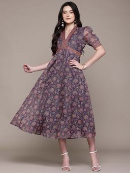 Aarke Ritu Kumar - Women Navy Blue Floral Midi Dress