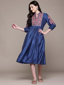 Aarke Ritu Kumar - Women Navy Blue Embroidered Midi Dress