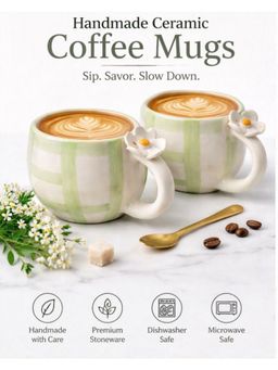 ACE THE SPACE - Green Petal Bloom Coffee Matching Cups (Pack of 2)