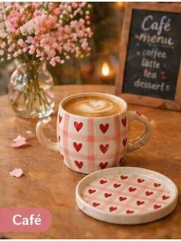 ACE THE SPACE - Heart Coffee Matching Cup and Plate (Pack of 2)