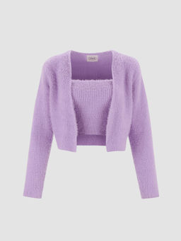 Cider - Fuzzy Soft Crop Cardigan with Cami