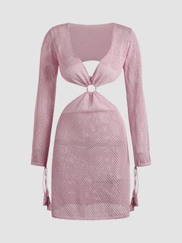 Cider - Knit Waist Cut Out Pink Mini Dress