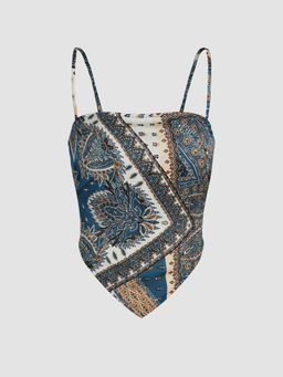 Cider - Paisley Print Tie Back Blouse Top ()