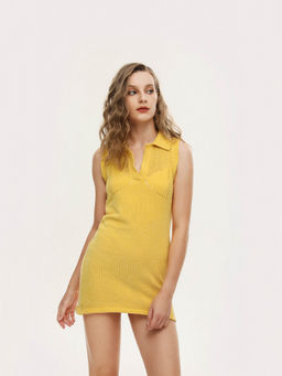Cider - Knit Yellow Solid Dress