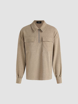 Cider - Tan Solid Zip Up Top