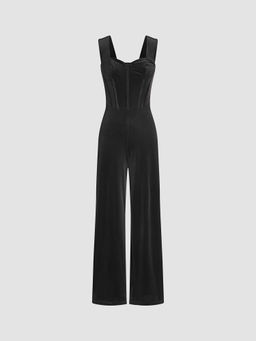 Cider - Velvet Retro Solid Jumpsuit