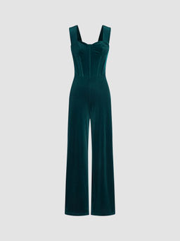 Cider - Velvet Retro Solid Jumpsuit