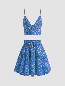 Cider - Ditsy Floral Crop Tank Top & Skirt (Set of 2)