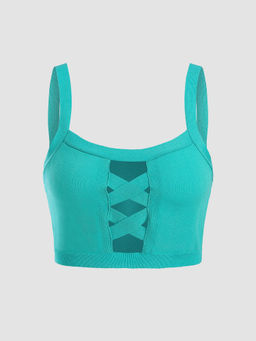 Cider - Solid Cross Hollow Out Knit Tank Top