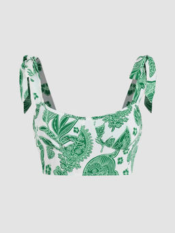 Cider - Boho Tropical & Animal Tie Shoulder Crop Tank Top
