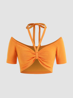 Cider - Solid Knit Halter Crop Top