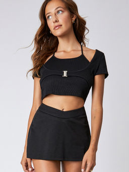 Cider - Solid Rib Buckle Halter Top