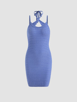 Cider - Knit Rib Cross Halter Mini Dress