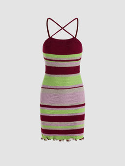 Cider - Knit Striped Pattern Mini Dress