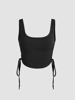 Cider - Solid Rib Drawstring Top