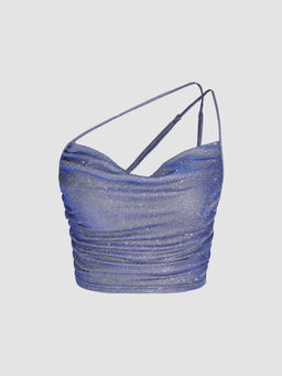 Cider - Glitter Ruched Cowl Neck Tank Crop Top