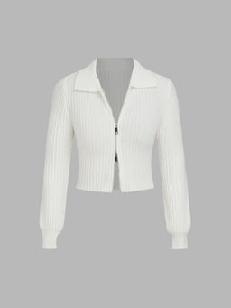 Cider - Wool-Blend Knit Zipper Long Sleeve Collared Top