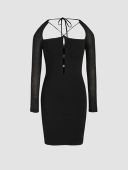 Cider - Knit Hollow Out Mini Bodycon Dress