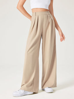 Cider - Solid Texture Pleated Wide Leg Trousers