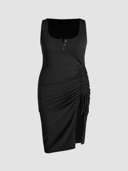 Cider - Rib Button Drawstring Midi Dress Curve & Plus