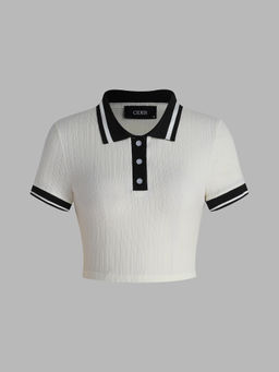 Cider - Contrast Binding Polo Crop Top