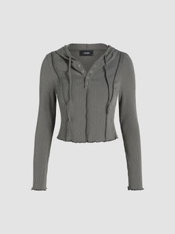 Cider - Stitch Button Detail Crop Hoodie