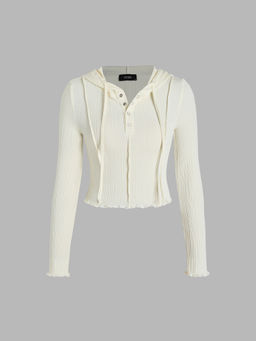 Cider - Stitch Button Detail Crop Hoodie