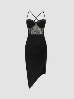 Cider - Lace Ruched Split Cami Midi Dress ()