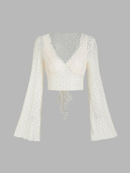 Cider - V-Neck Floral Tie Back Crop Blouse Top