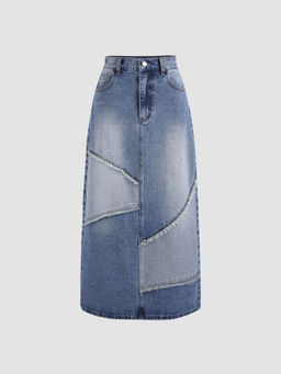 Cider - Miss Crafty Patchwork Denim Midi Skirt
