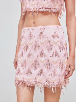 Cider - Sequins Tassel Mid Waist Mini Skirt