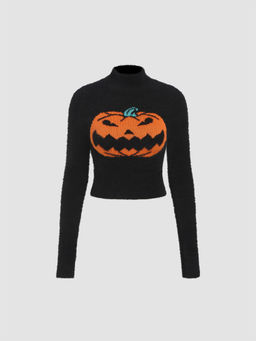 Cider - Lantern Pattern Knitted Long Sleeve Crop Top