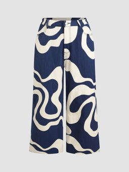 Cider - Everyday Illusion Psychedelic Swirl Pocket Denim Wide Leg Trousers Curve & Plus