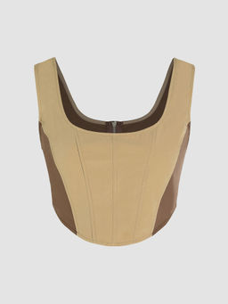 Cider - Woven Patchy Corset Crop Tank Top